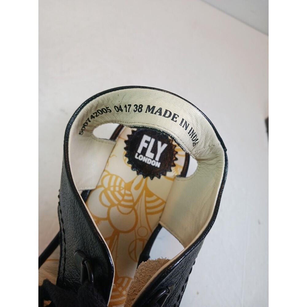 $165 Fly London YLFA Black Leather Platform Wedge Sandals Size 7.5 US 38 EU NEW - Picture 7 of 8